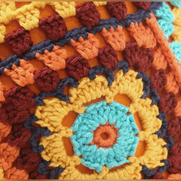 NWT Cider Retro Crochet Granny Square Drawstring Backpack Boho - Picture 5 of 16